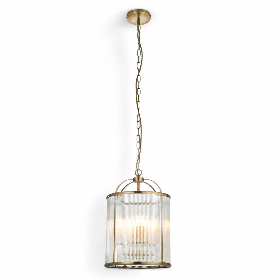 Solene Ribbed Ceiling Pendant — Glass, Antique Brass