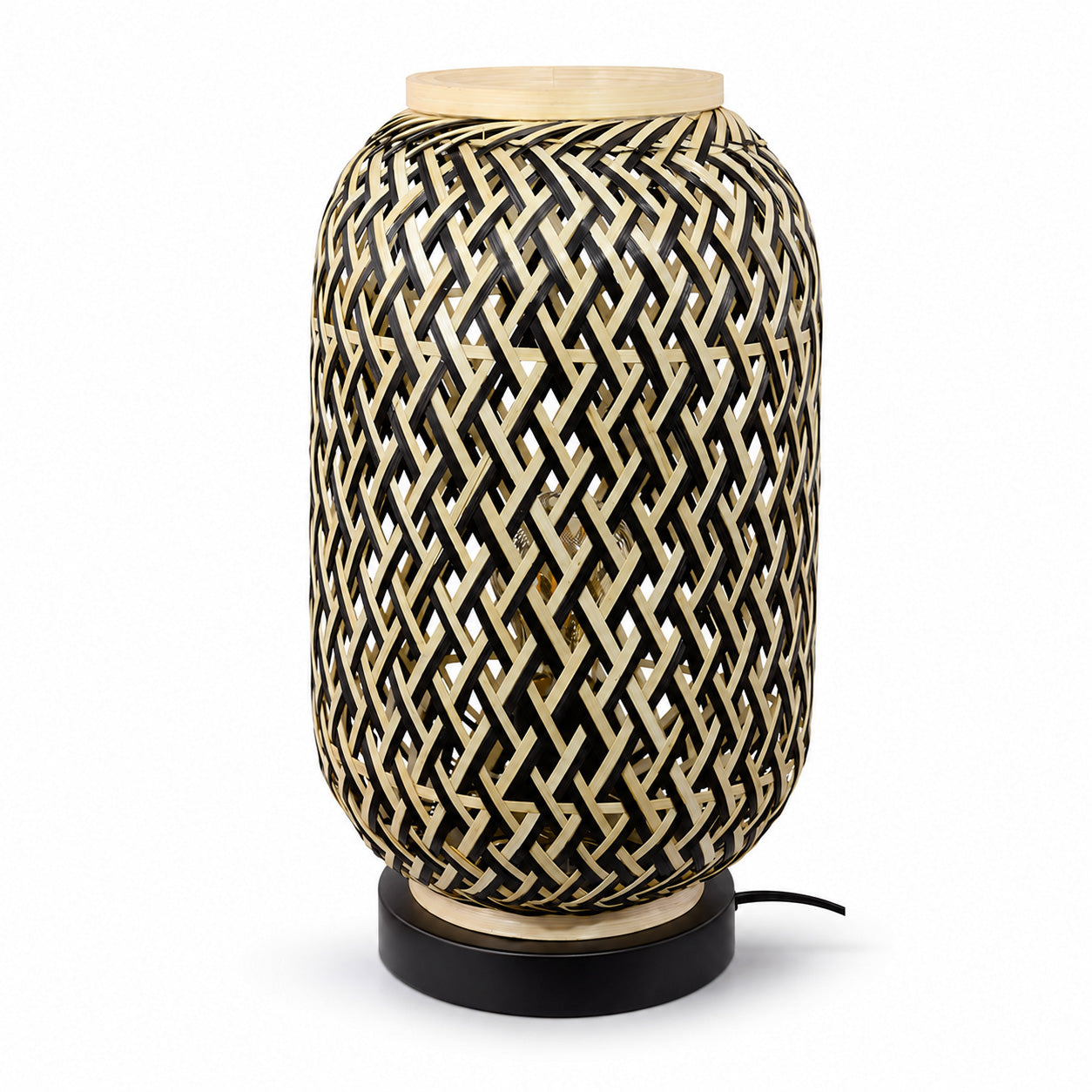 Minelle Woven Bamboo Table Lamp — Natural & Black, 36cm