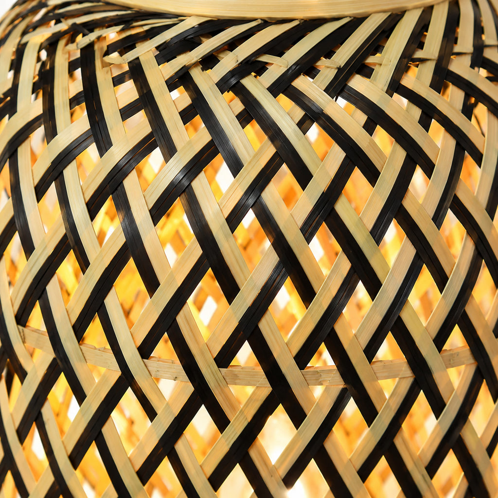 Minelle Woven Bamboo Table Lamp — Natural & Black, 36cm