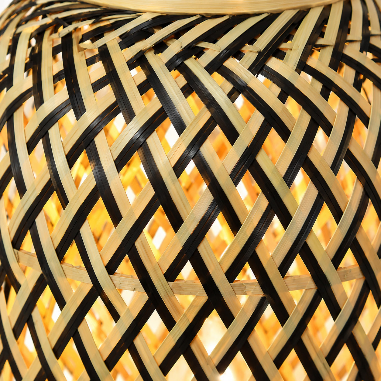 Minelle Woven Bamboo Table Lamp — Natural & Black, 36cm