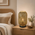 Minelle Woven Bamboo Table Lamp — Natural & Black, 36cm