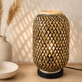 Minelle Woven Bamboo Table Lamp — Natural & Black, 36cm