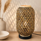 Minelle Woven Bamboo Table Lamp — Natural & Black, 36cm