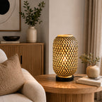 Minelle Woven Bamboo Table Lamp — Natural & Black, 36cm