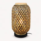 Minelle Woven Bamboo Table Lamp — Natural & Black, 36cm