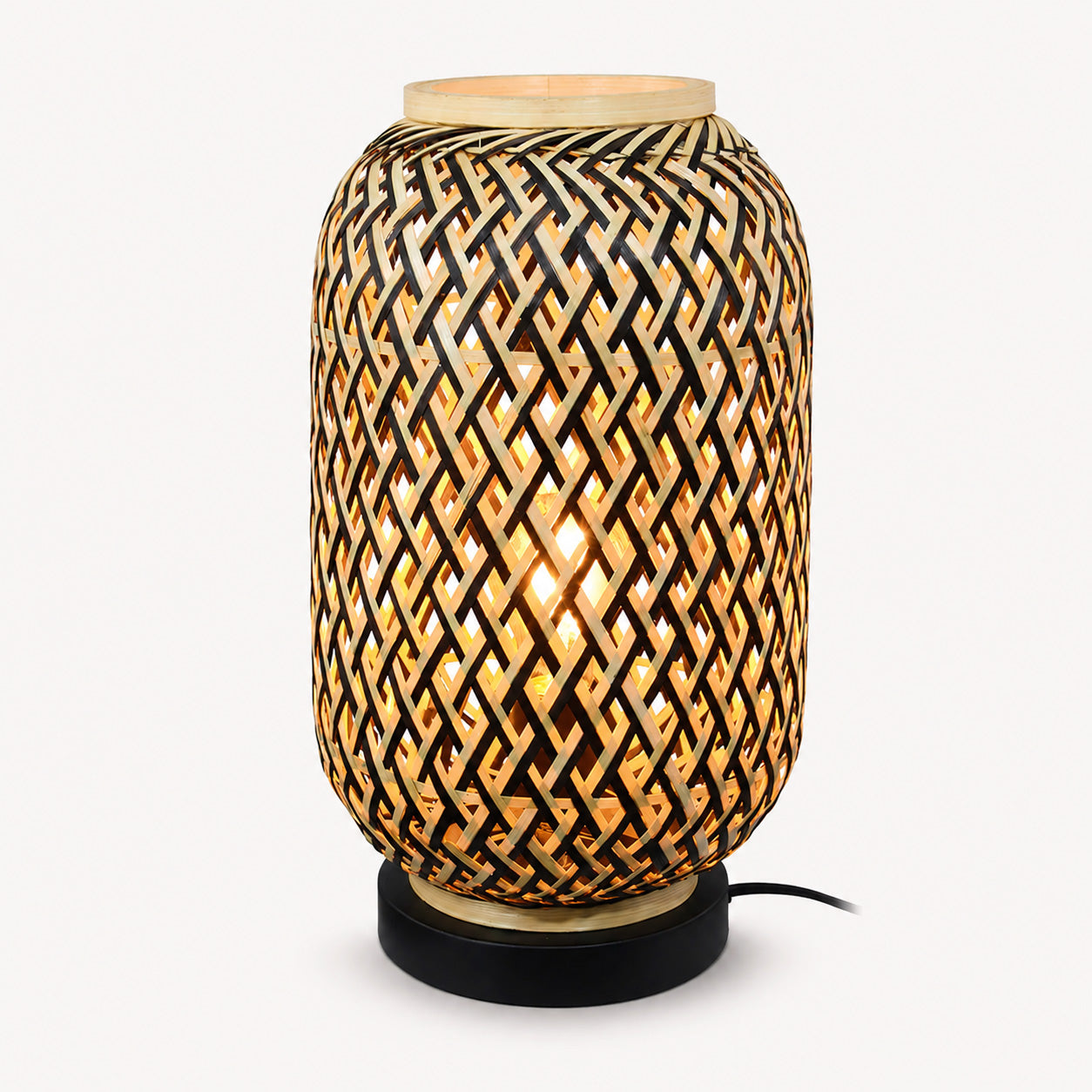 Minelle Woven Bamboo Table Lamp — Natural & Black, 36cm