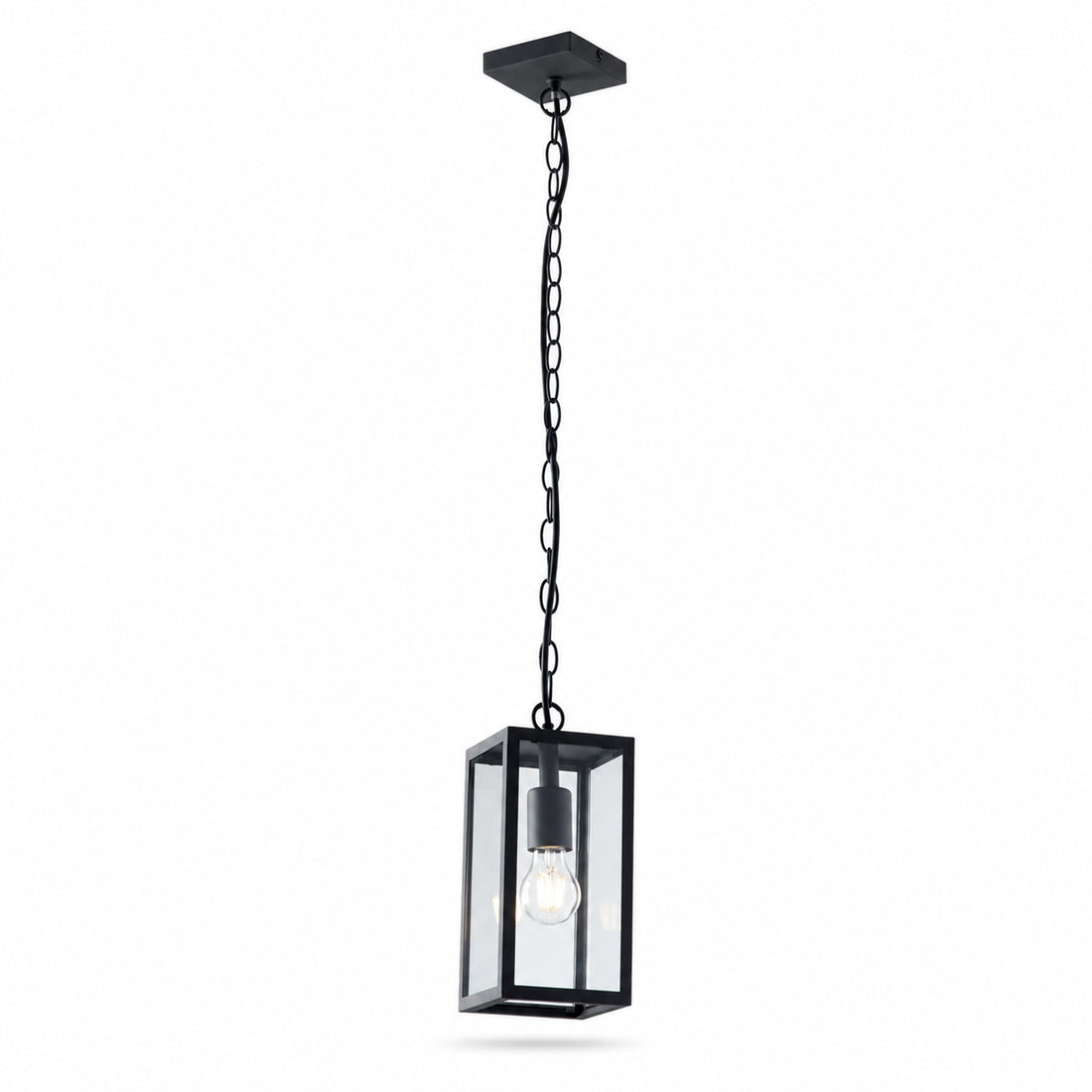 Mirage anthracite glass box lantern on chain with exposed bulb, cut-out