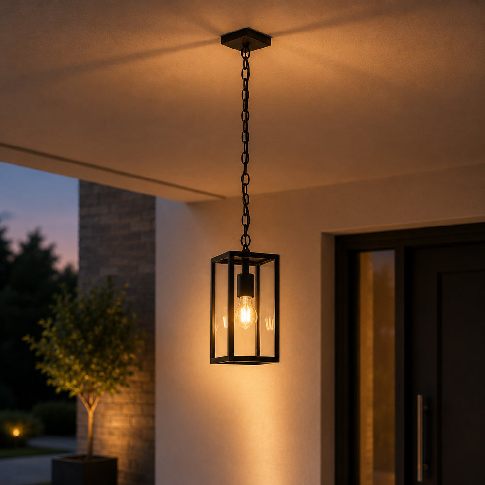 Mirage Outdoor Hanging Lantern — Anthracite, Adjustable Drop after dark