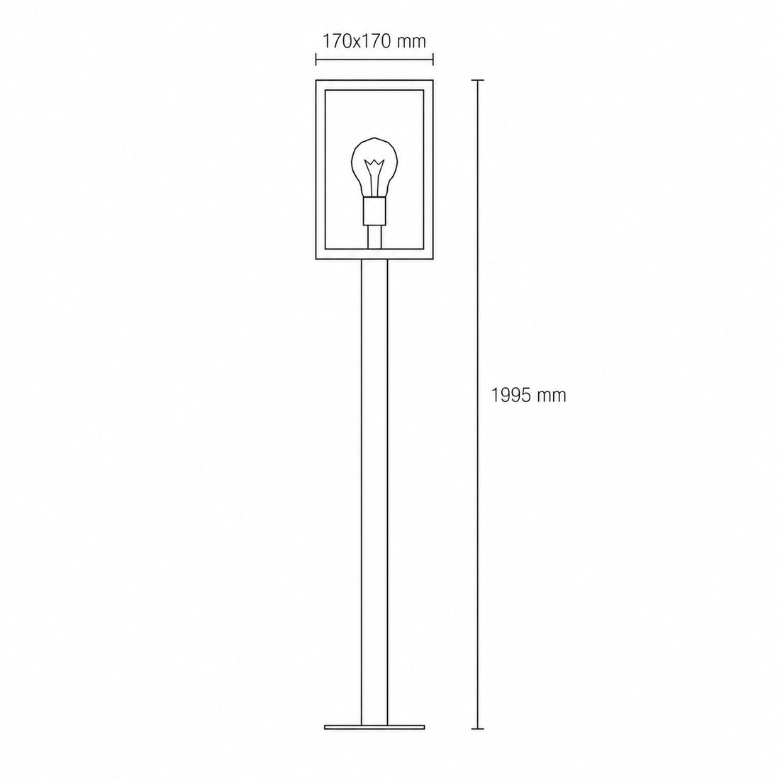 Mirage post light dimensions — 170x170mm lantern, 1995mm tall