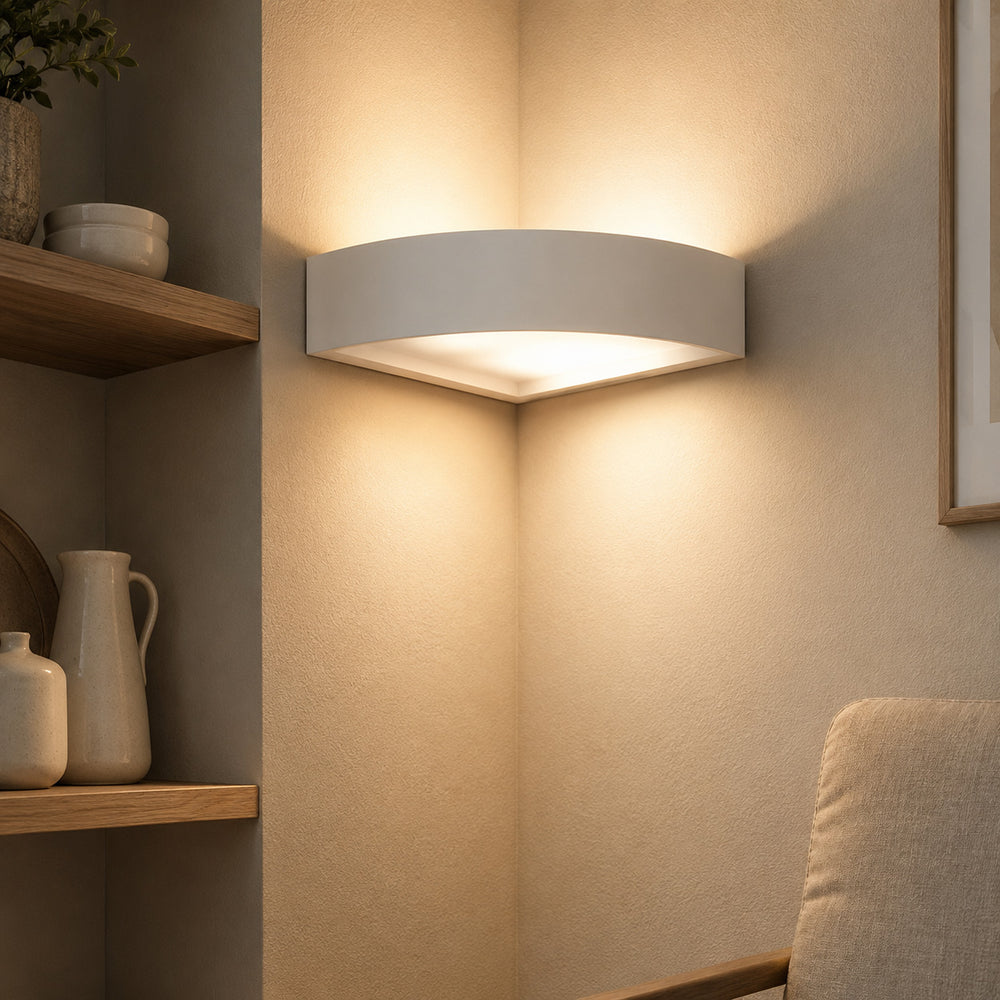 White detail on Mykonos Corner Wall Light — Paintable White Plaster, Up & Down