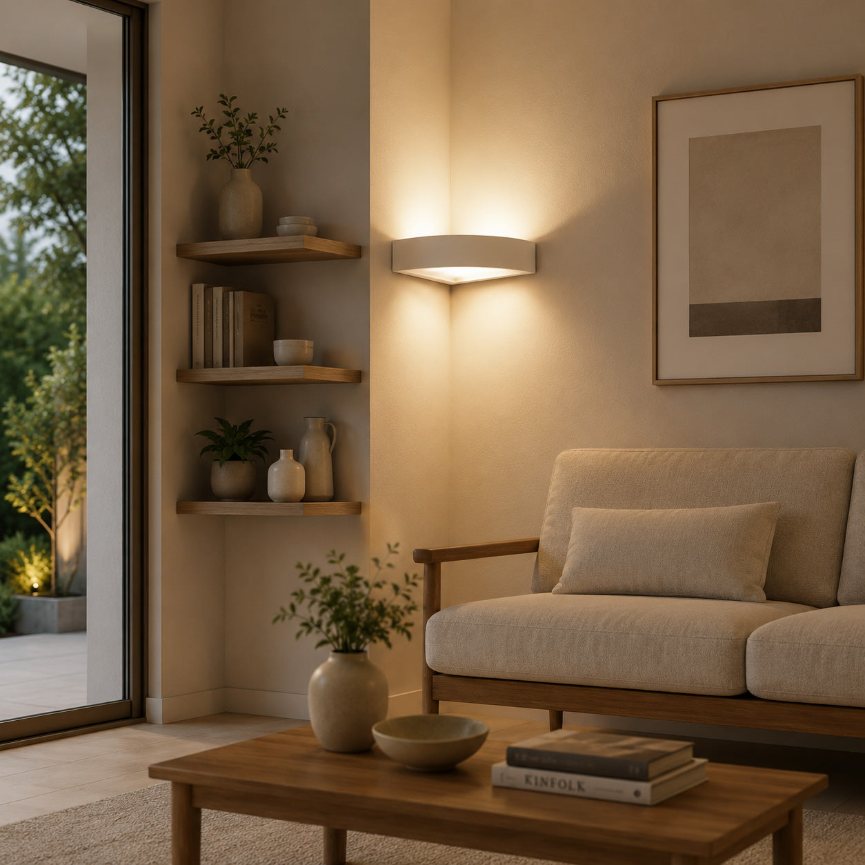 Mykonos Corner Wall Light — Paintable White Plaster, Up & Down