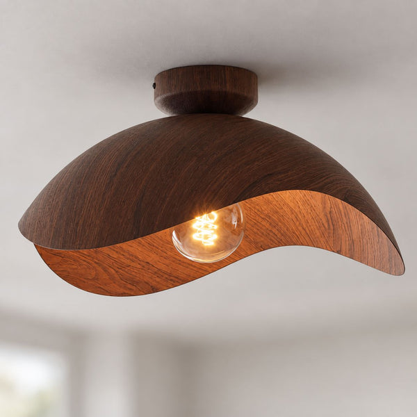 Nami Wavy Metal Ceiling Light — Walnut Look