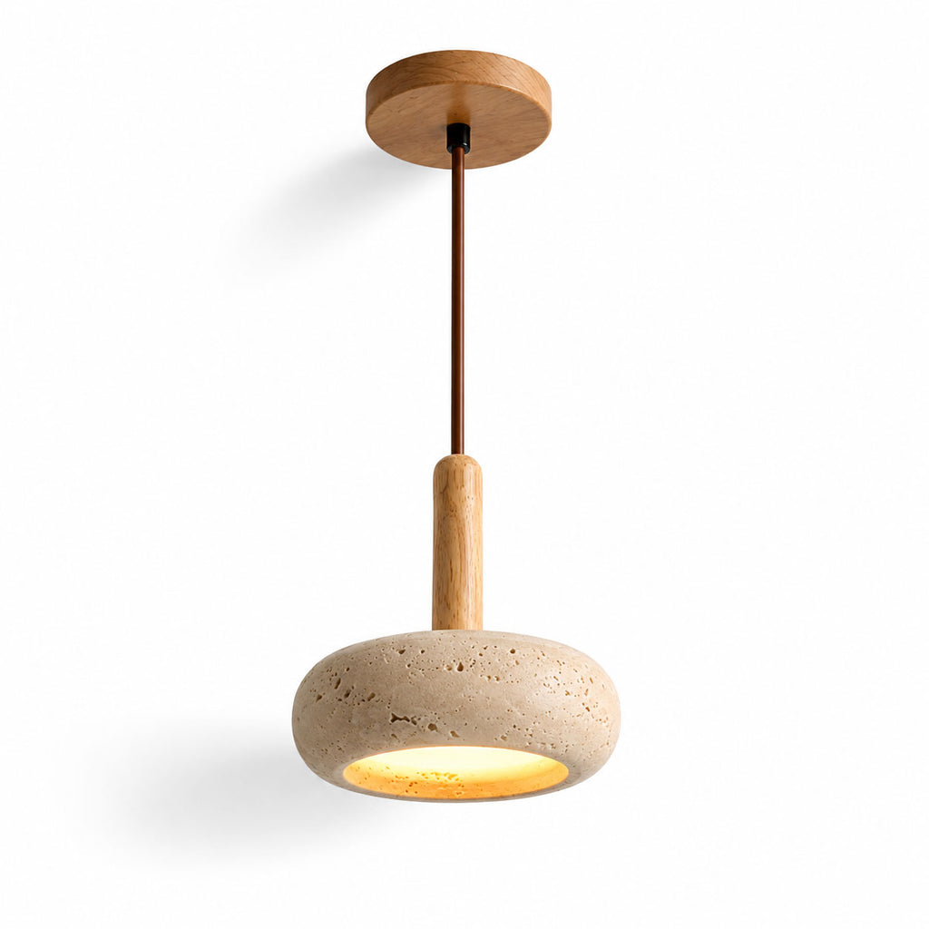 Nessa Round Pendant Light — Travertine, Natural Stone & Wood