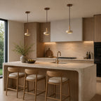 Nessa Round Pendant Light — Travertine, Natural Stone & Wood