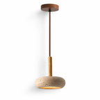 Nessa Round Pendant Light — Travertine, Natural Stone & Wood