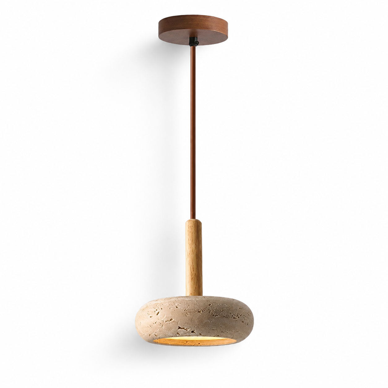 Nessa Round Pendant Light — Travertine, Natural Stone & Wood
