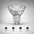 Nimbus GU10 3000K bulb specifications — 350 lumens, 36-degree beam, CRI90 colour accuracy