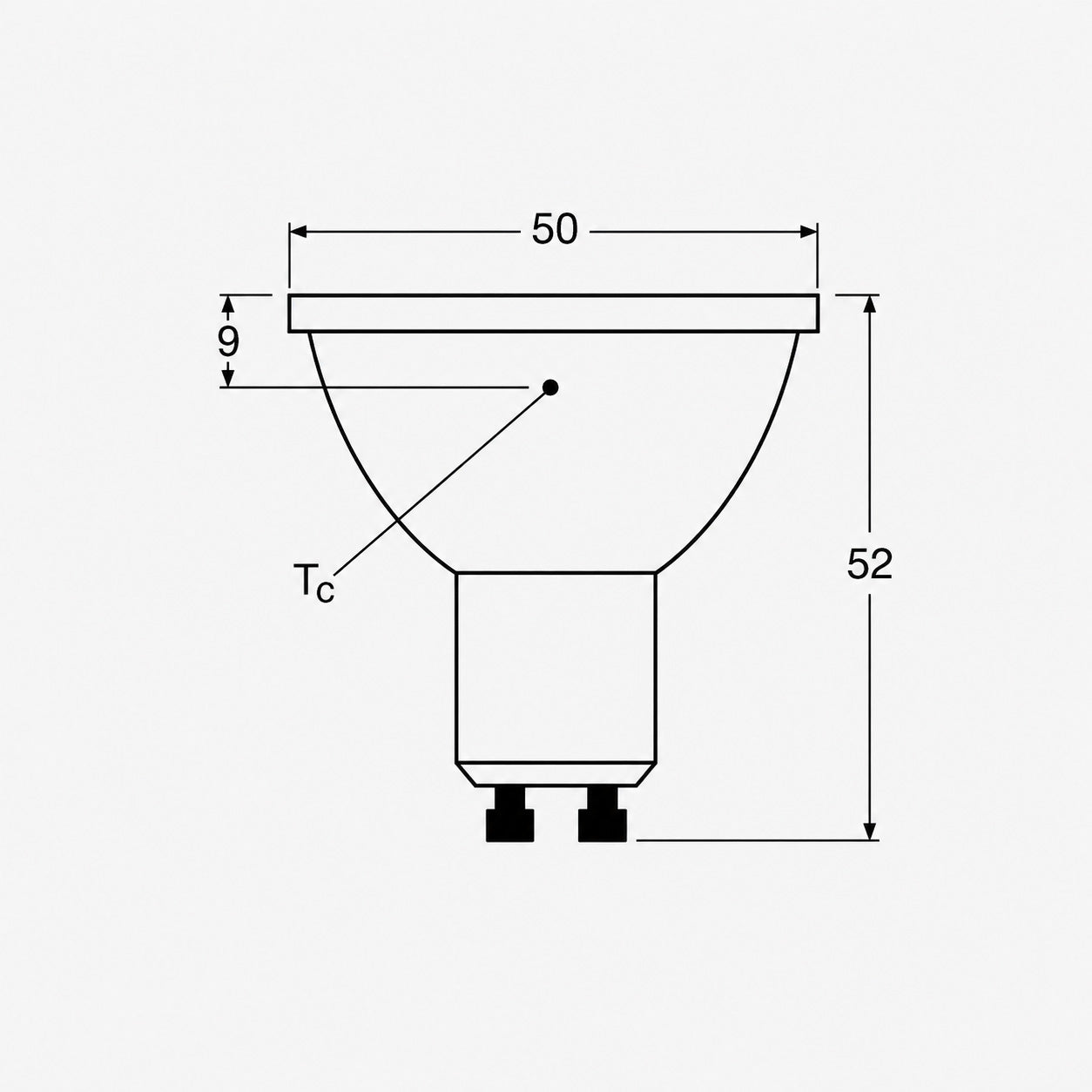 Nimbus Pro GU10 LED bulb dimensions — 50mm diameter, 52mm overall height