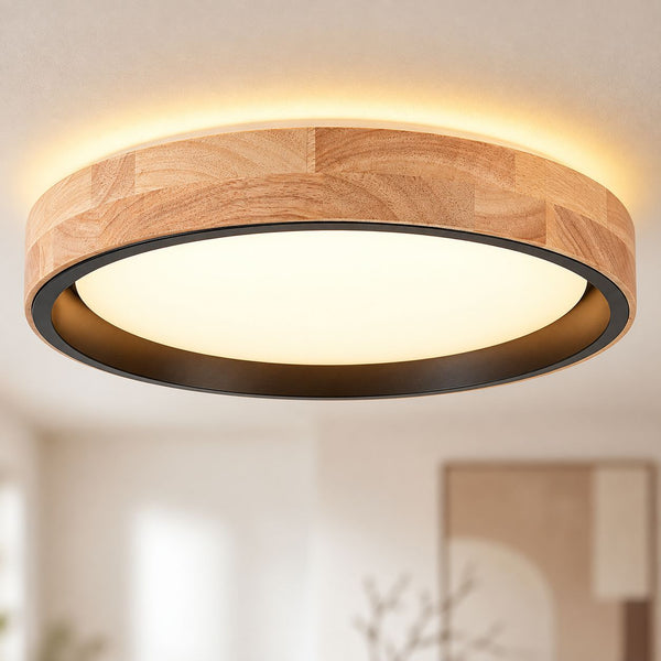 Oda LED Ceiling Light — Black & Oak Look, 41 cm