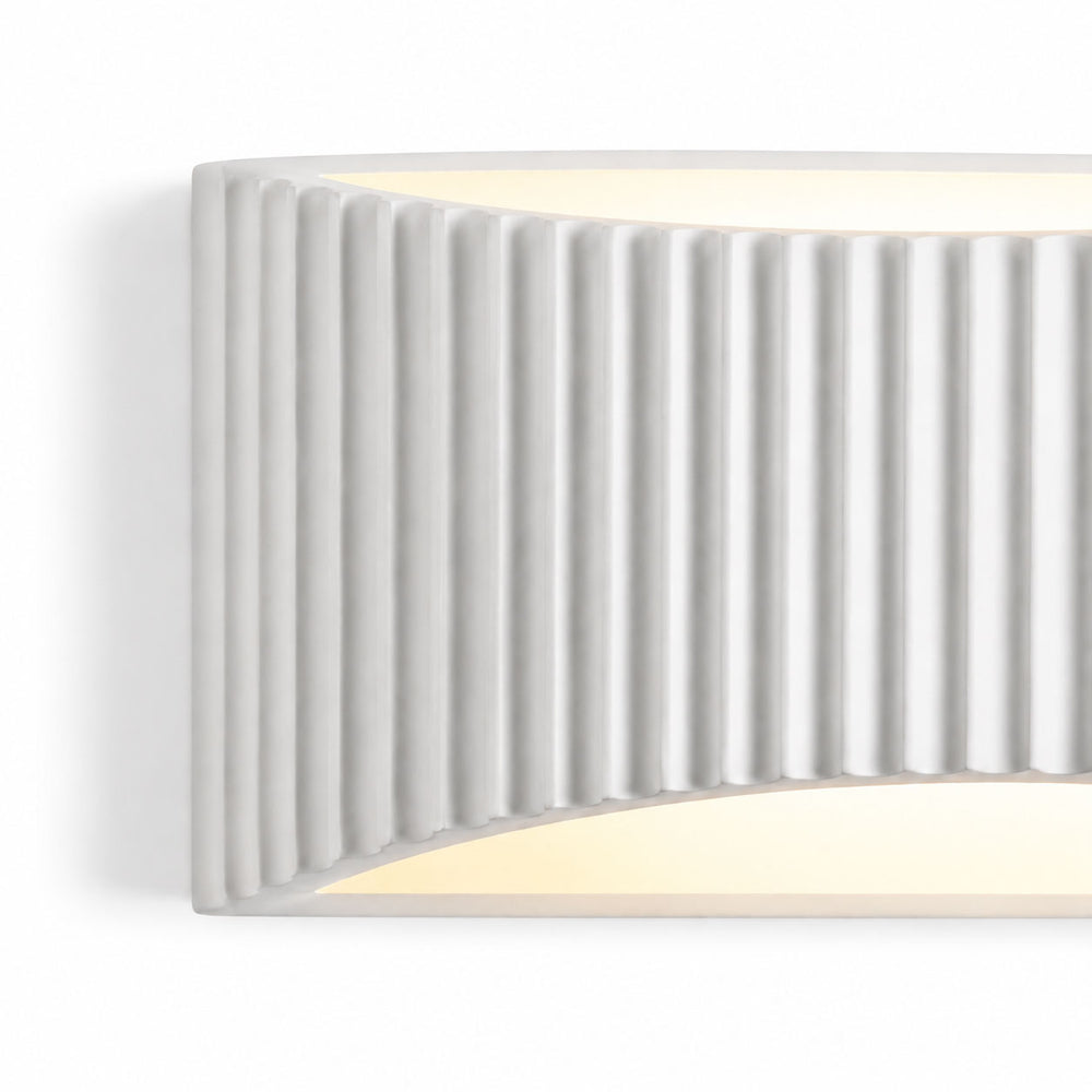 Smooth White detail on Onda Ribbed Paintable Up Down Wall Light — Plaster, White