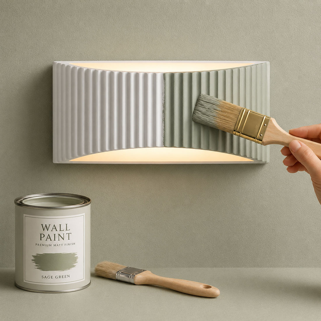 Onda Ribbed Paintable Up Down Wall Light — Plaster, White