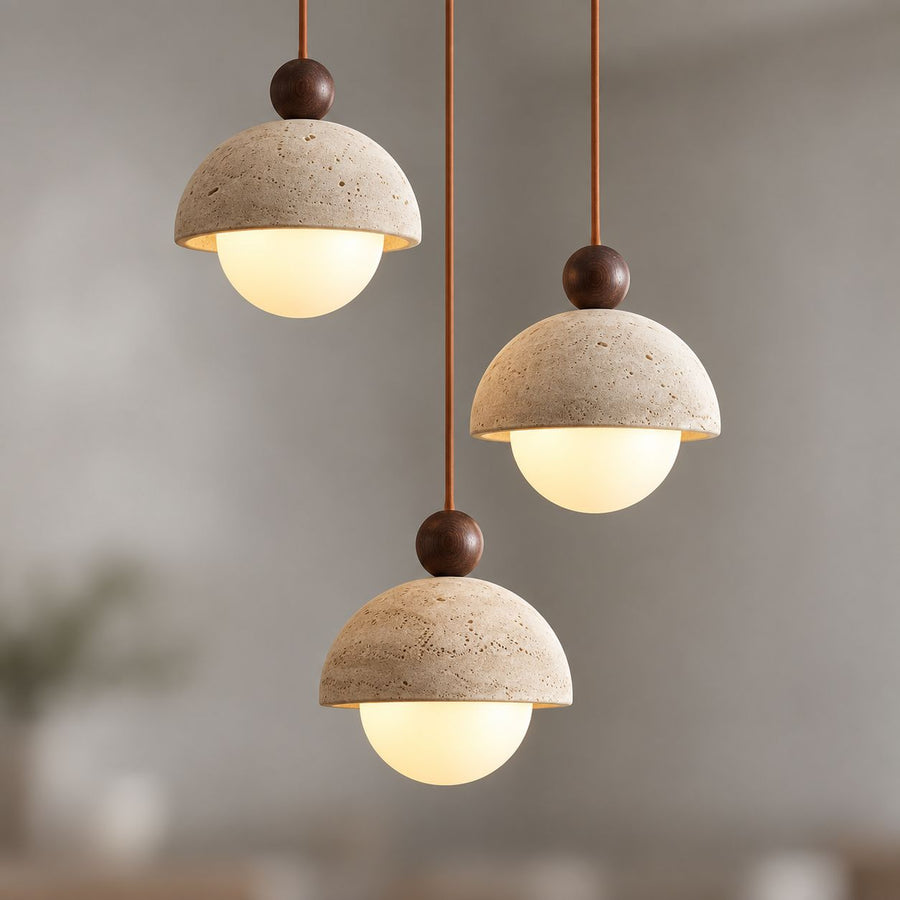 Opale Travertine & Opal Glass Pendant Light — 3 Lights