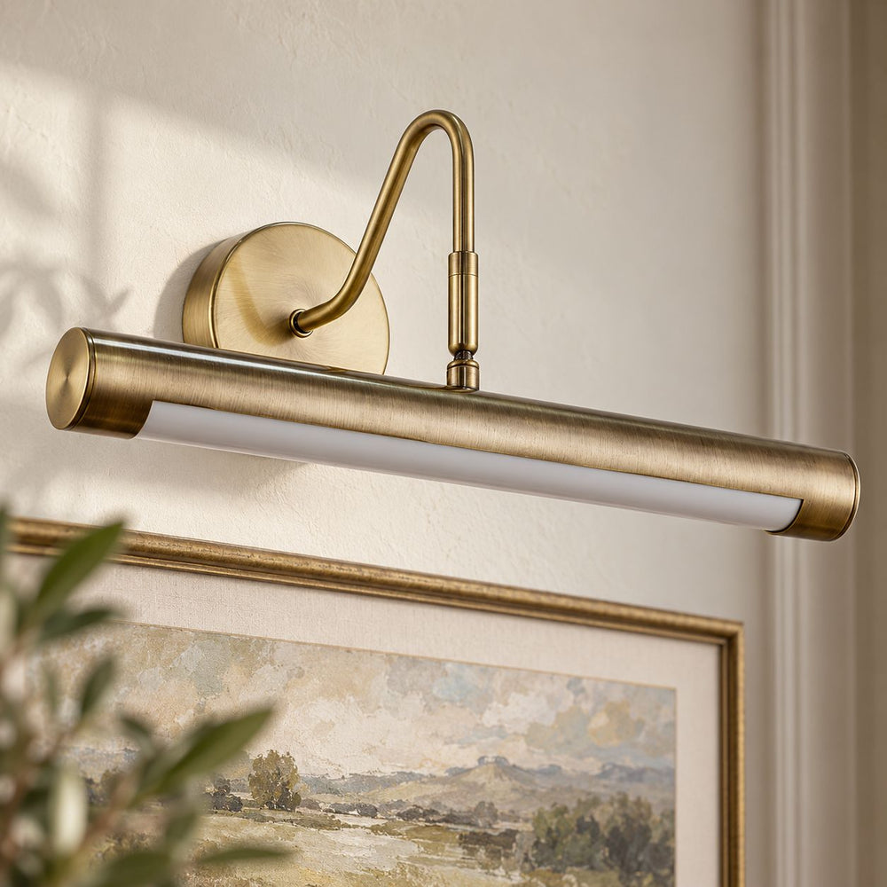 Oriel Rechargeable Picture Light — Antique Brass, 35cm in a room