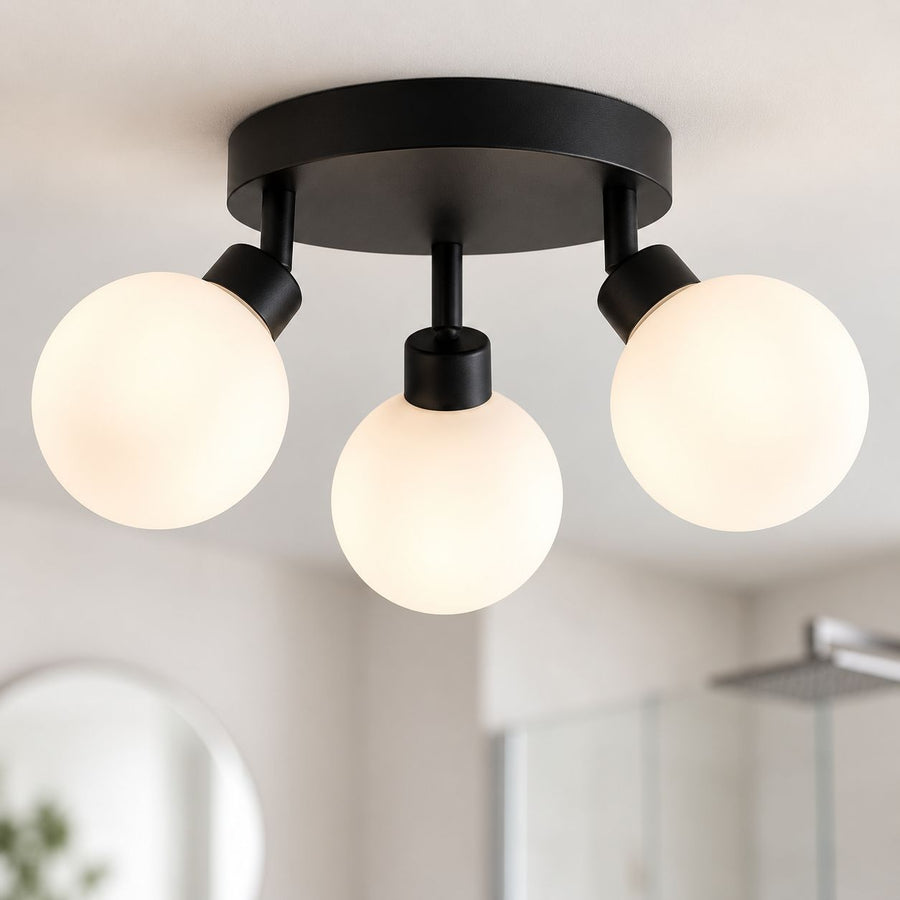 Otto Adjustable Triple Spot Ceiling Light — Black & Opal Glass, IP44