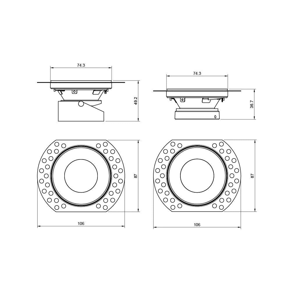 Dimensions for Kanto Trimless Plaster-In Downlight — Matt White, Fixed