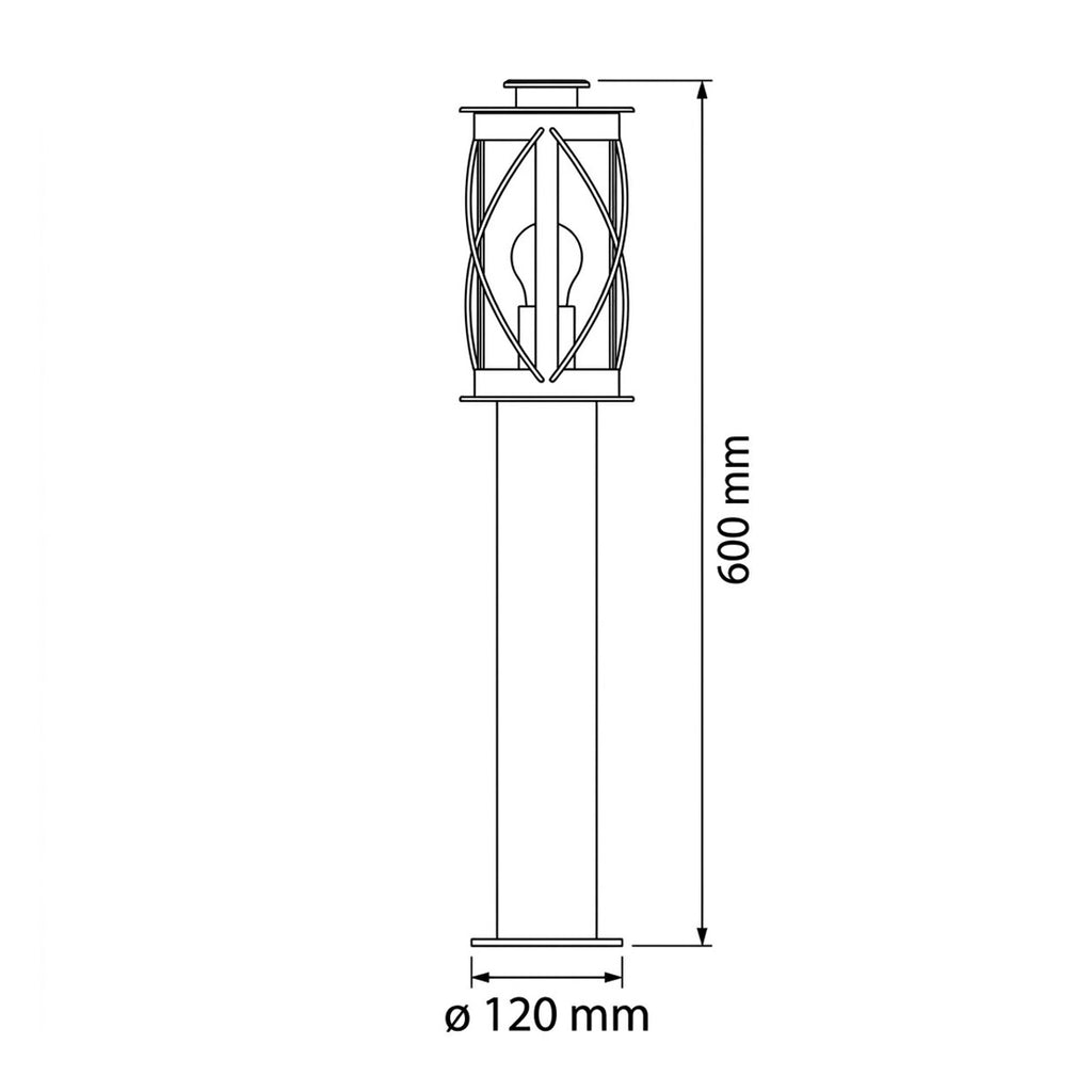 Lucia 60cm bollard post light dimensions drawing: 600mm high
