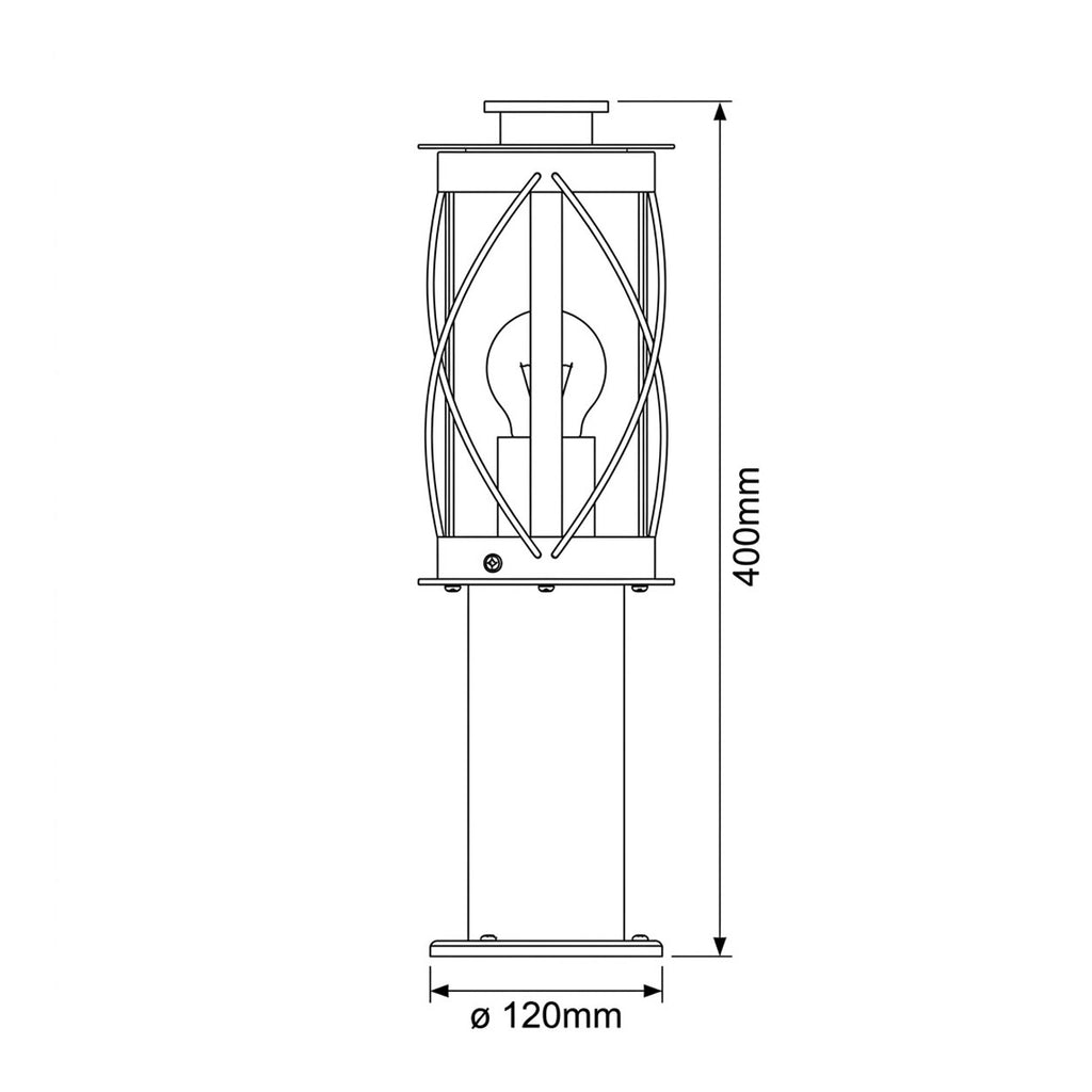 Lucia 40cm bollard dimensions drawing: 400mm high, 120mm diameter