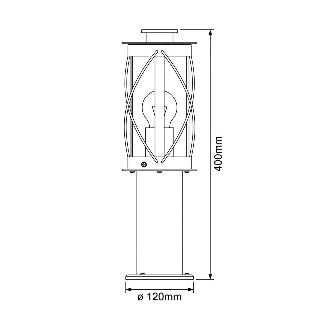 Dimensions for Lucia Rustic Bollard Post Light — Stainless Steel Black, 40cm