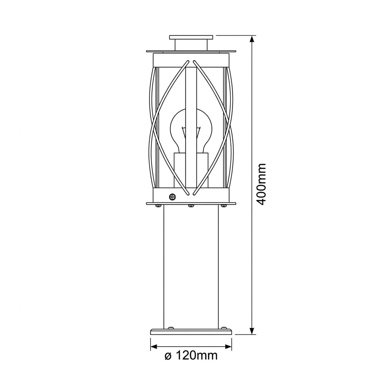 Lucia 40cm bollard dimensions drawing: 400mm high, 120mm diameter