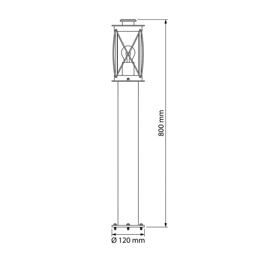 Lucia 80cm bollard dimensions drawing: 800mm high, 120mm diameter