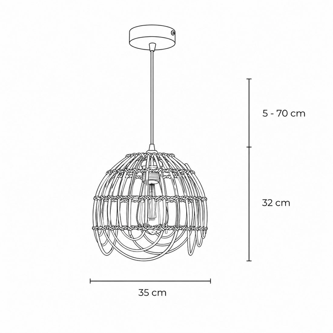 Dimensions for Palmite Rattan Pendant Light — Natural Woven, 35cm
