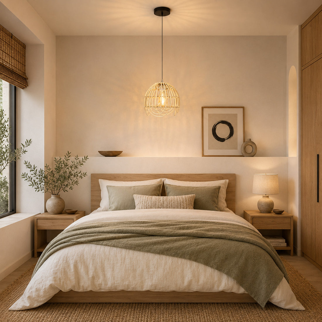 How Palmite Rattan Pendant Light — Natural Woven, 35cm lights a room