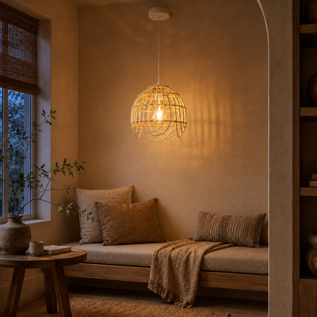 Palmite Rattan Pendant Light — Natural Woven, 35cm