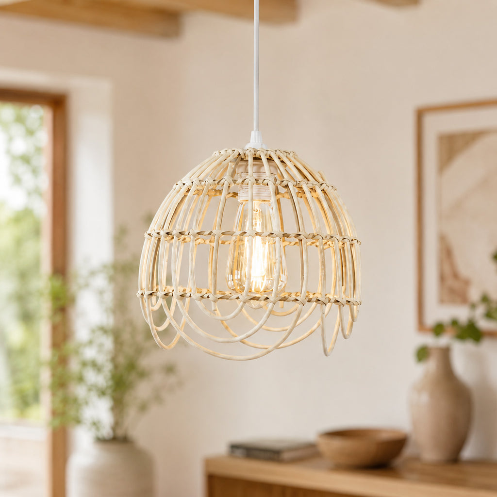Palmite Rattan Pendant Light — Natural Woven, 23cm