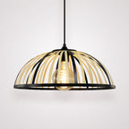 Perna Bamboo & Black Metal Pendant — Natural Slat, 40cm