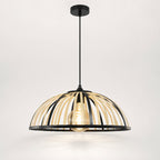Perna Bamboo & Black Metal Pendant — Natural Slat, 40cm