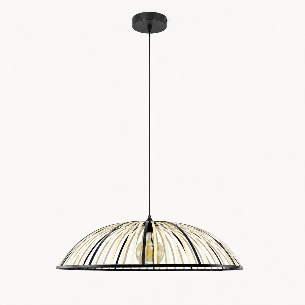 Perna Bamboo & Black Metal Pendant — Natural Slat, 80cm