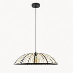Perna Bamboo & Black Metal Pendant — Natural Slat, 80cm