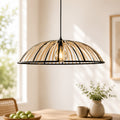 Perna Bamboo & Black Metal Pendant — Natural Slat, 80cm