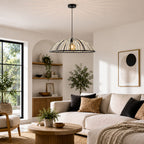 Perna Bamboo & Black Metal Pendant — Natural Slat, 80cm