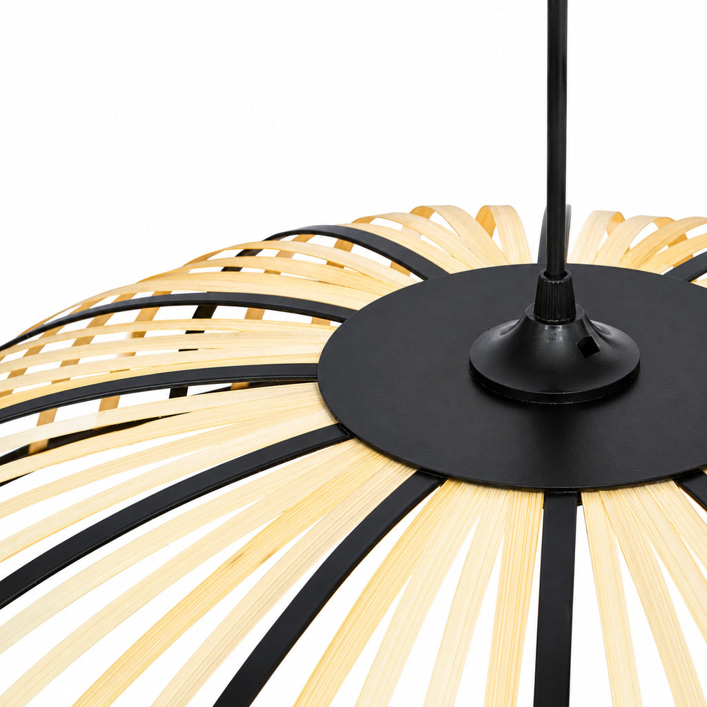 Perna Bamboo & Black Metal Pendant — Natural Slat, 40cm