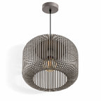 Raina light grey open wire sphere pendant, angled view showing the filament bulb inside