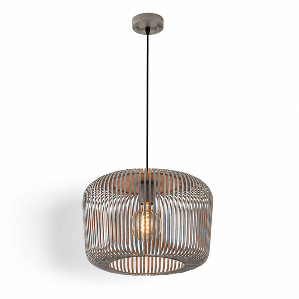 Raina light grey open sphere wire pendant light with filament bulb, on white