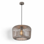 Raina light grey open sphere wire pendant light with filament bulb, on white