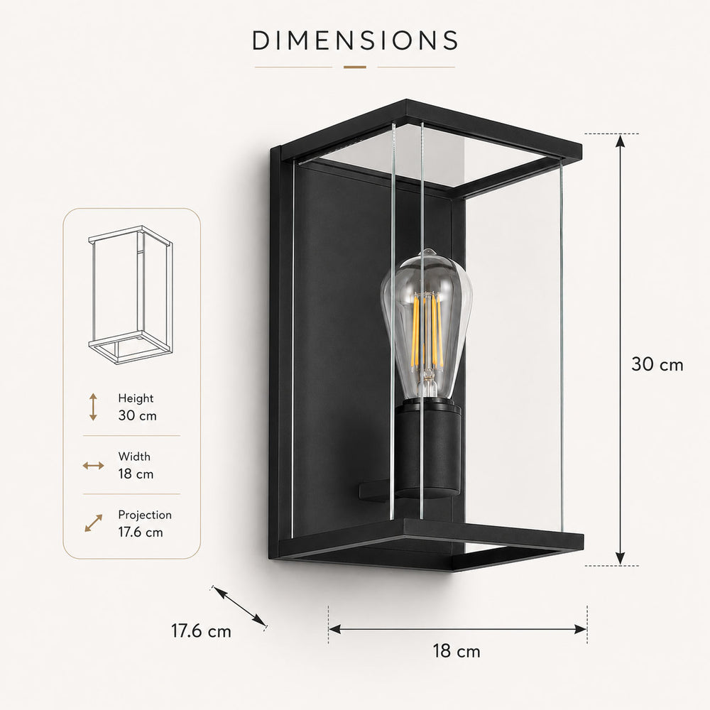 Dimensions for Ravenna Outdoor Box Wall Light — Glass, Anthracite