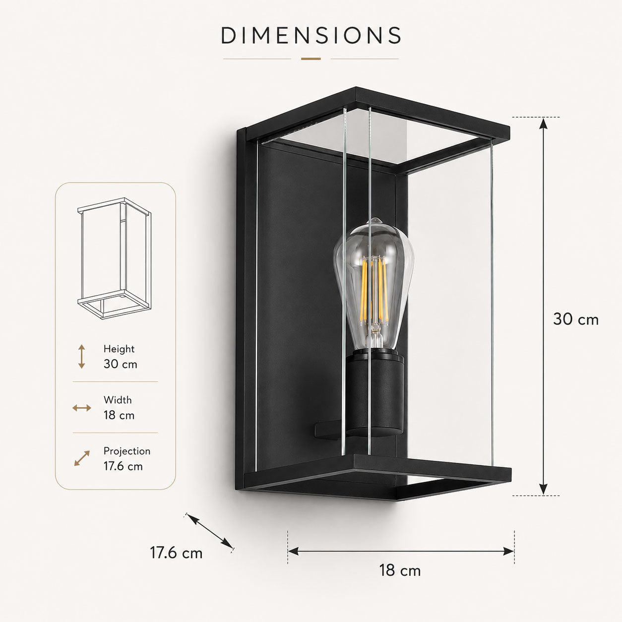 Ravenna Outdoor Box Wall Light — Glass, Anthracite dimensions
